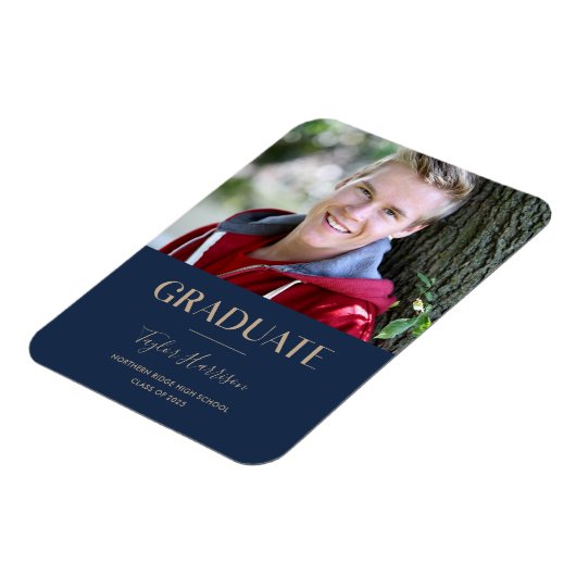 Magnet Flexible Gradué Marine 2025 Bleu et or Faire-part (Côté Gauche)