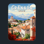 Magnet Flexible Granada Espagne Travel Art Vintage<br><div class="desc">Granada rétro design de voyage vectoriel. Grenade est une ville située dans la région andalouse du sud de l'Espagne,  au pied des montagnes de la Sierra Nevada.</div>