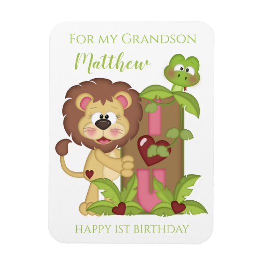 Magnet Flexible Grand-fils Premier anniversaire mignon Lion Carte  (Vertical)