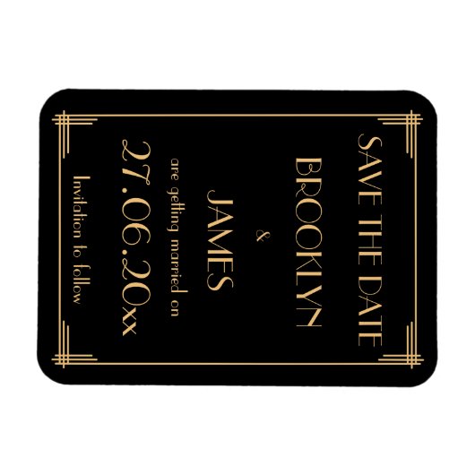 Magnet Flexible Grand Gatsby Art Déco Mariage Enregistrer La Date (Horizontal)