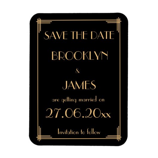Magnet Flexible Grand Gatsby Art Déco Mariage Enregistrer La Date (Vertical)