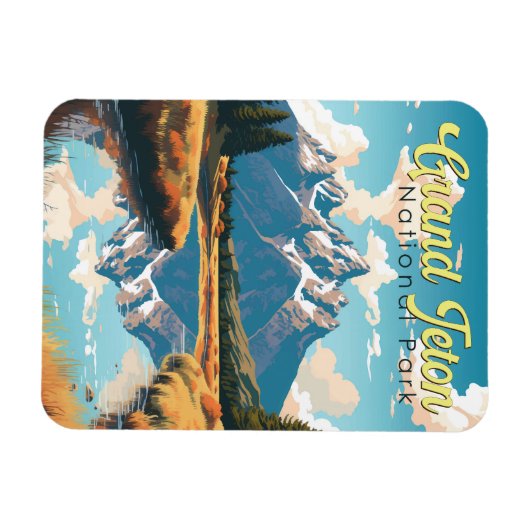 Magnet Flexible Grand Teton National Park Illustration Retro (Horizontal)
