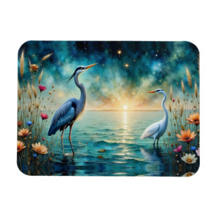 Magnet Flexible Grande Héron bleu & fleurs d'Aigrette Joyeux Print