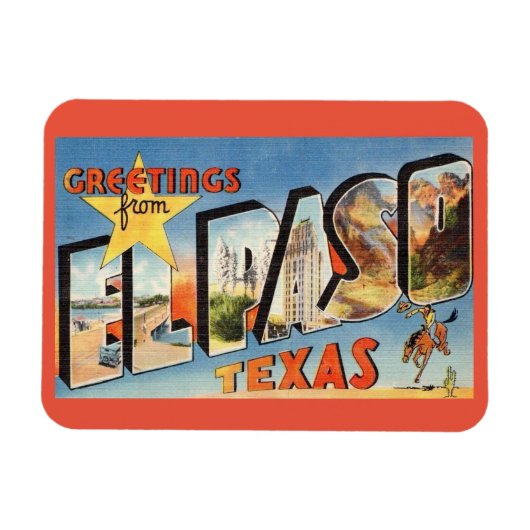 Magnet Flexible Grande lettre Salutation El Paso Texas Style Vinta (Horizontal)