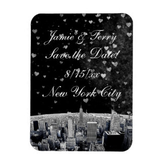 Magnet Flexible Gravure de la skyline de NYC #2 Noir avec cœur Sav