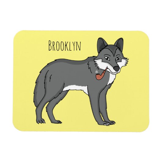 Magnet Flexible Gray wolf with pipe cartoon (Horizontal)