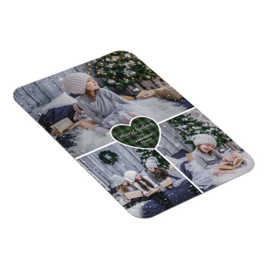 Magnet Flexible Green Buffalo Plaid Heart Photo Joyeux Noël (Côté Droit)