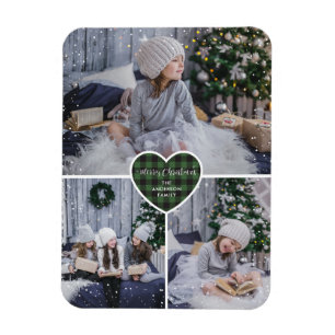 Magnet Flexible Green Buffalo Plaid Heart Photo Joyeux Noël