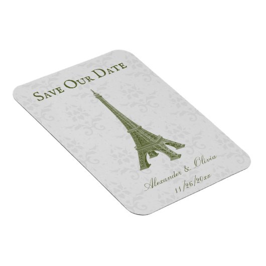 Magnet Flexible Green Eiffel Tower Damask Économisez La Date Magne (Côté Droit)