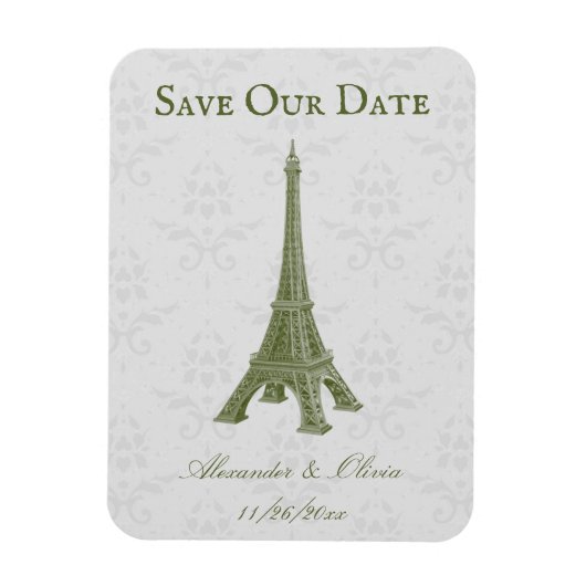 Magnet Flexible Green Eiffel Tower Damask Économisez La Date Magne (Vertical)