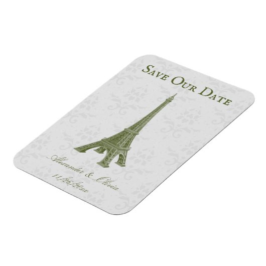 Magnet Flexible Green Eiffel Tower Damask Économisez La Date Magne (Côté Gauche)