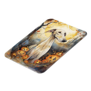 Magnet Flexible Greyhound Halloween avec citrouilles effrayant