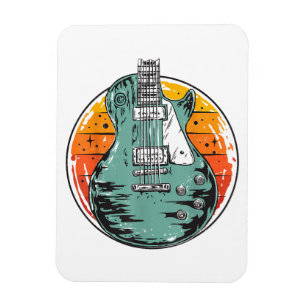 Magnet Flexible Guitare Électrique Rétro Coucher de Soleil Vintage