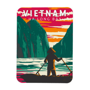 Magnet Flexible Ha Long Bay Vietnam Boat Vendeur Voyage Art Vintag