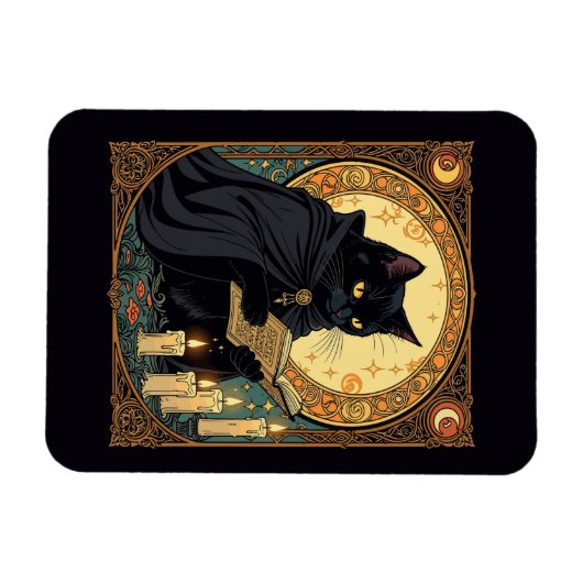 Magnet Flexible Halloween Black Cat Reading A Book (Horizontal)