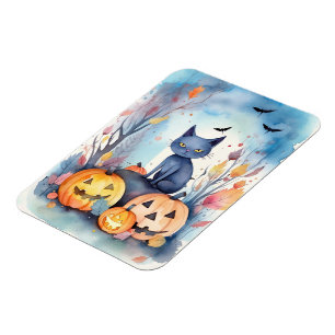 Magnet Flexible Halloween Chat Bleu Oriental Avec Peur Citrouille