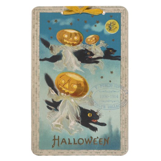 Magnet Flexible Halloween Chats noirs et Fantômes Citrouilles Vint (Vertical)