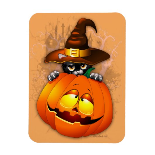 Magnet Flexible Halloween Cute Kitty Witch et ami Citrouille (Vertical)