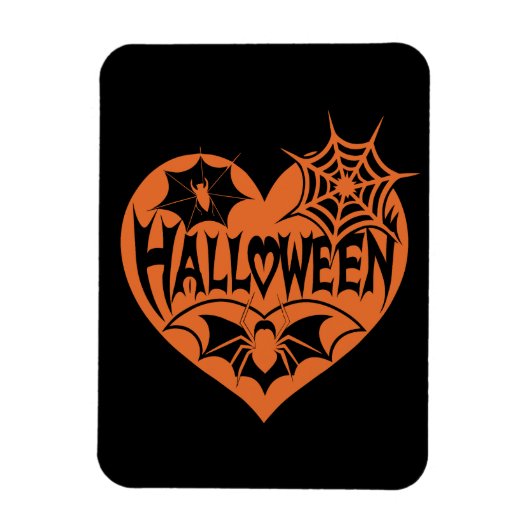 Magnet Flexible Halloween Heart, Orange Heart Shape, Spider Web (Vertical)
