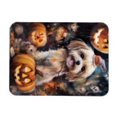 Magnet Flexible Halloween Lhassa Apso Avec Peur Citrouille (Horizontal)
