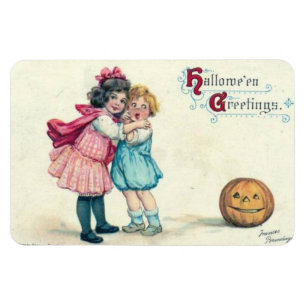 Magnet Flexible Hallowe'en Salutations Enfants et Citrouille Vinta