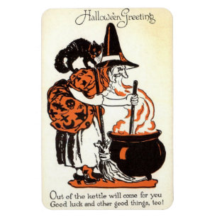 Magnet Flexible Hallowe'en Salutations Witch et Kettle Vintage