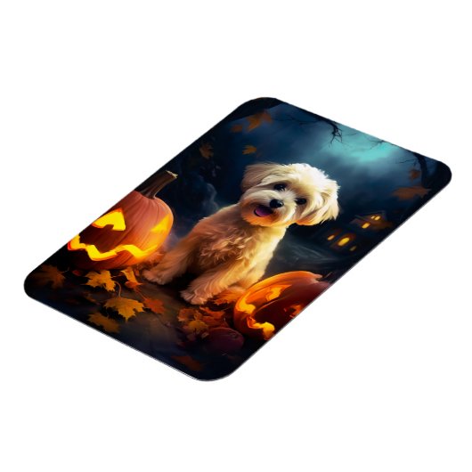 Magnet Flexible Halloween Yorkipoo Avec La Peur Citrouille (Côté Gauche)