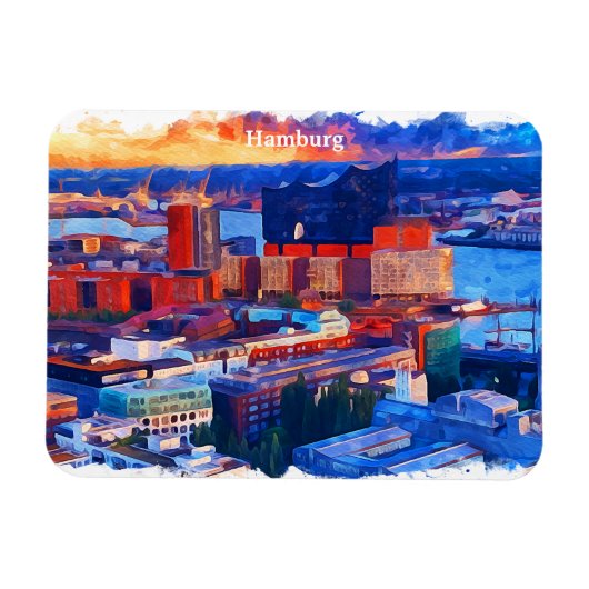 Magnet Flexible Hambourg Allemagne Vue ville Aquarelle (Horizontal)