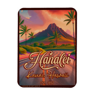 Magnet Flexible Hanalei Kauai Hawaii Retro Volcano Road années 195