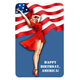 Magnet Flexible Happy Birthday, America. Retro Pin-Up