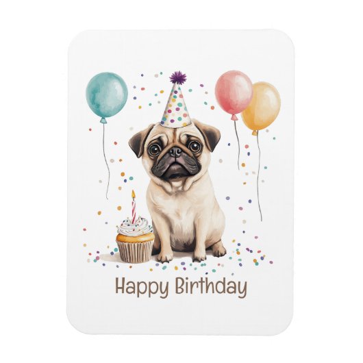 Magnet Flexible Happy Birthday Pug Dog (Vertical)