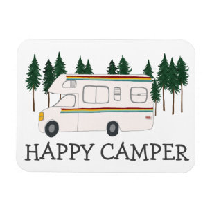 Magnet Flexible HAPPY CAMPER Whimsical Retro RVing Motorhome Trees