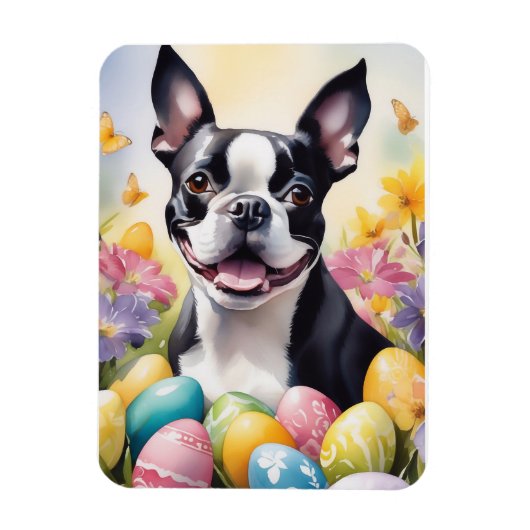Magnet Flexible Happy Easter Boston Terrier (Vertical)