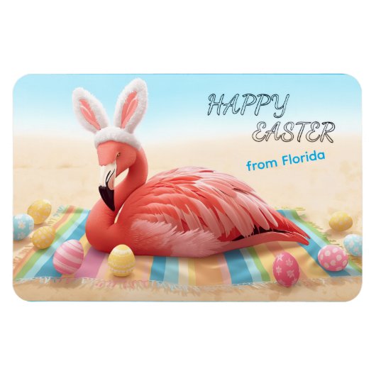 Magnet Flexible Happy Easter from Florida Flamingo Bunny on Beach (Horizontal)