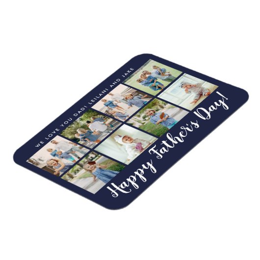 Magnet Flexible Happy Fête des pères 8 Photo Custom Navy Blue (Côté Gauche)