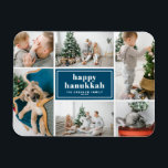 Magnet Flexible Happy Hanoukka Typographie Blue Photo Collage<br><div class="desc">Heureux Hanoukka ! Envoyez vos souhaits de vacances et vos salutations avec cet aimant photo moderne et élégant. Il présente une typographie rétro et audacieuse. Personnalisez en ajoutant vos photos,  salutations,  noms et autres détails préférés. Les textes sont entièrement modifiables,  disponibles sous forme de cartes plates,  pliées et postales.</div>