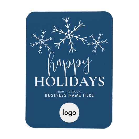 Magnet Flexible Happy Holidays Blue Modern Logo Business (Vertical)