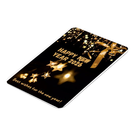 Magnet Flexible Happy New Year 2026 Gold Star Greeting Card (Côté Gauche)