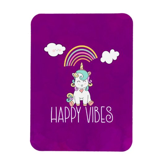 Magnet Flexible Happy Vibes Typographie mignonne souriant Unicorn (Vertical)