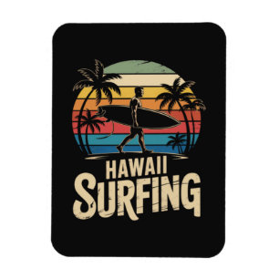 Magnet Flexible Hawaii Surf Rétro - Surfeur Rétro de Plage au Couc