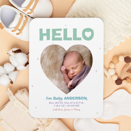 Magnet Flexible Hello Modern Elegant Baby Photo Faire-part de nais