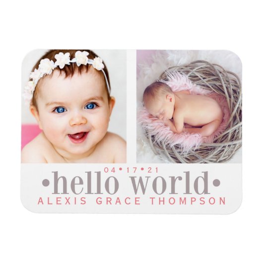 Magnet Flexible Hello World | Faire-part de naissance à 2 photos (Horizontal)