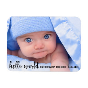 Magnet Flexible Hello World Nouveau bébé Faire-part moderne