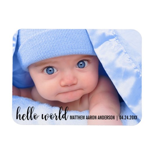 Magnet Flexible Hello World Nouveau bébé Faire-part moderne (Horizontal)
