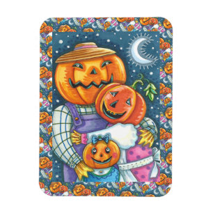 MAGNET FLEXIBLE HEUREUSE FAMILLE JACK-O'-LANTERN, COLORÉE ET MORTE