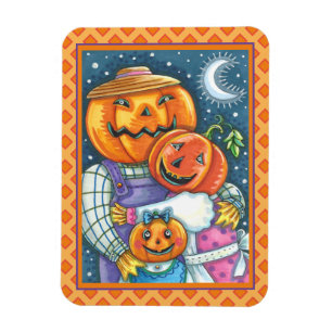 MAGNET FLEXIBLE HEUREUSE FAMILLE JACK-O'-LANTERN, COLORÉE ET MORTE