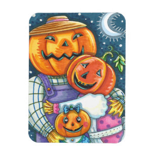 MAGNET FLEXIBLE HEUREUSE FAMILLE JACK-O'-LANTERN, COLORÉE ET MORTE