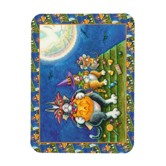 MAGNET FLEXIBLE HISS N'FITZ CHATS, TRICK OU TRAITER FUNNY HALLOWEE (Vertical)