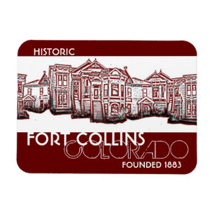 Magnet Flexible Historique Fort Collins Colorado rouge vieux ville