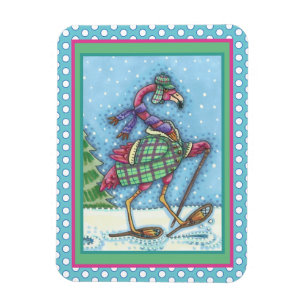MAGNET FLEXIBLE HIVER SNOWSHOOWS & COAT PINK FLAMANT ROSE TREKKING